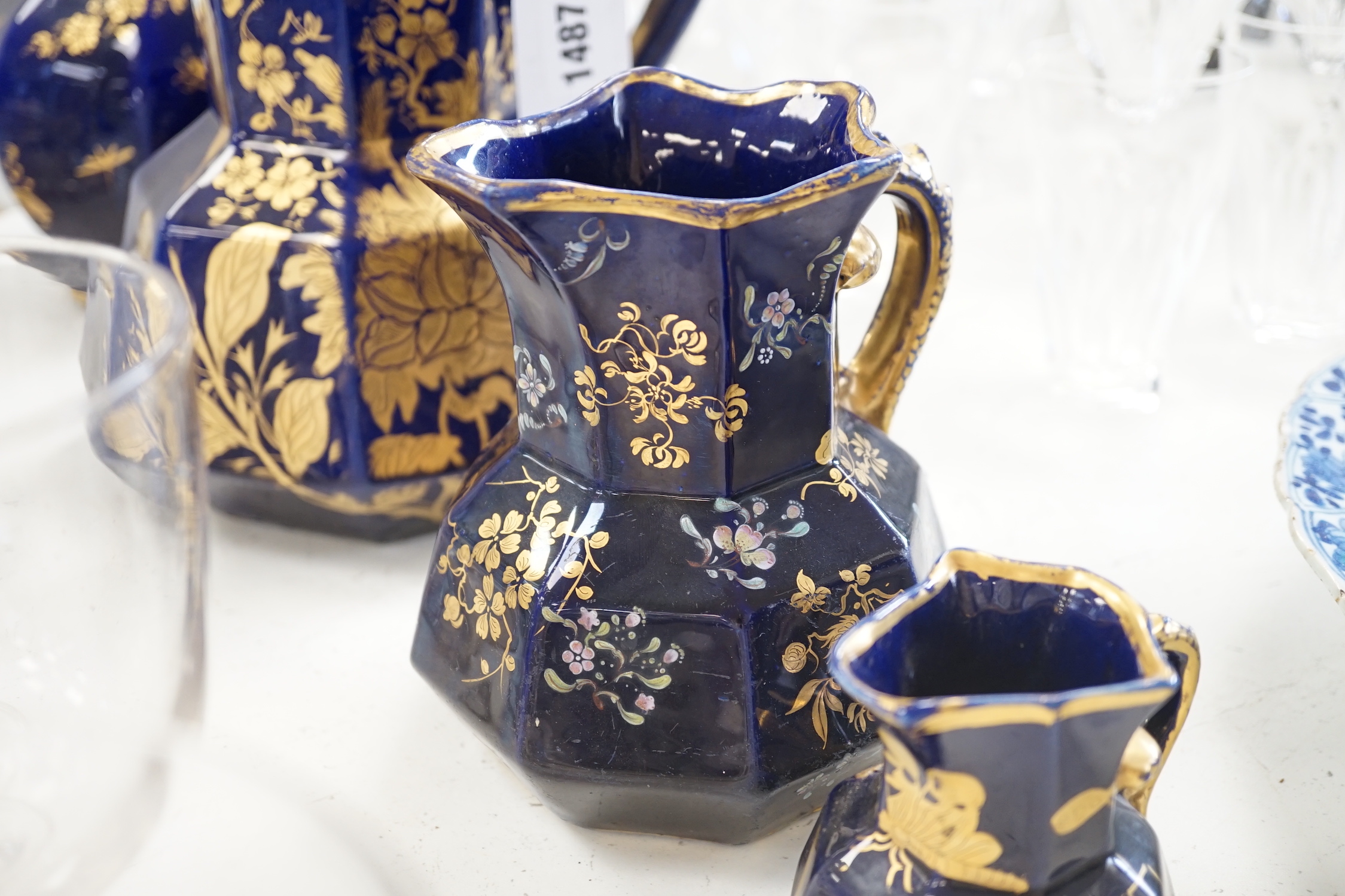 Four various Mason's ironstone hydra-shaped jugs, first half 19th century, tallest 25cm high